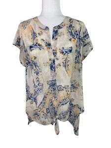 Chicos Womens Sheer Blouse Shirt Pull Over Tie Paisley Top Sz 1 / M Colo…